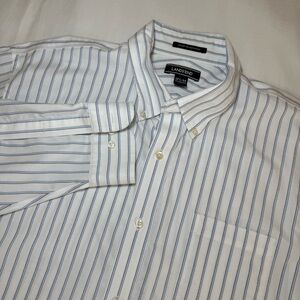 Lands End Supima No Iron Oxford Dress Shirt Size 17 1/2-35 Striped Long Sleeve